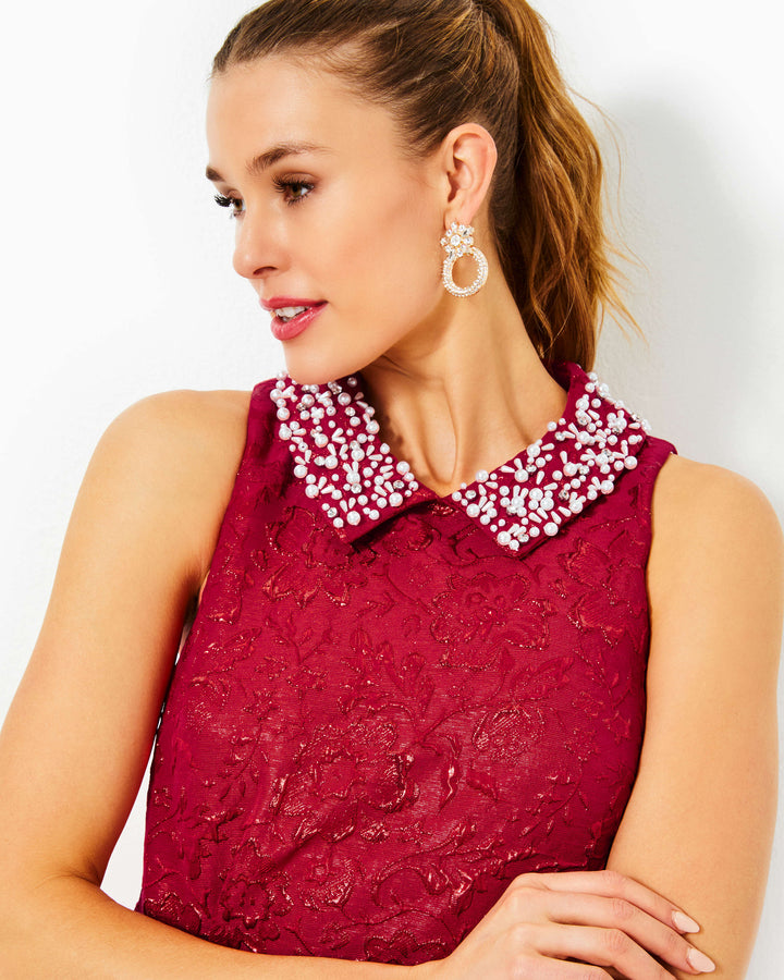 Kelliana Shift Dress - Malbec Red Blooming Brocade