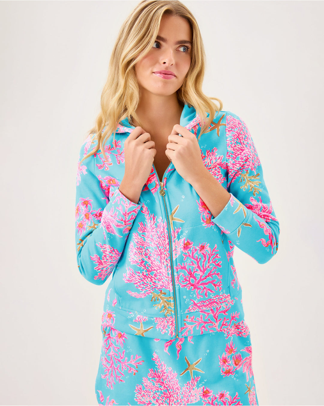 Avida Zip-up Terry Hoodie - Multi Royal Coral