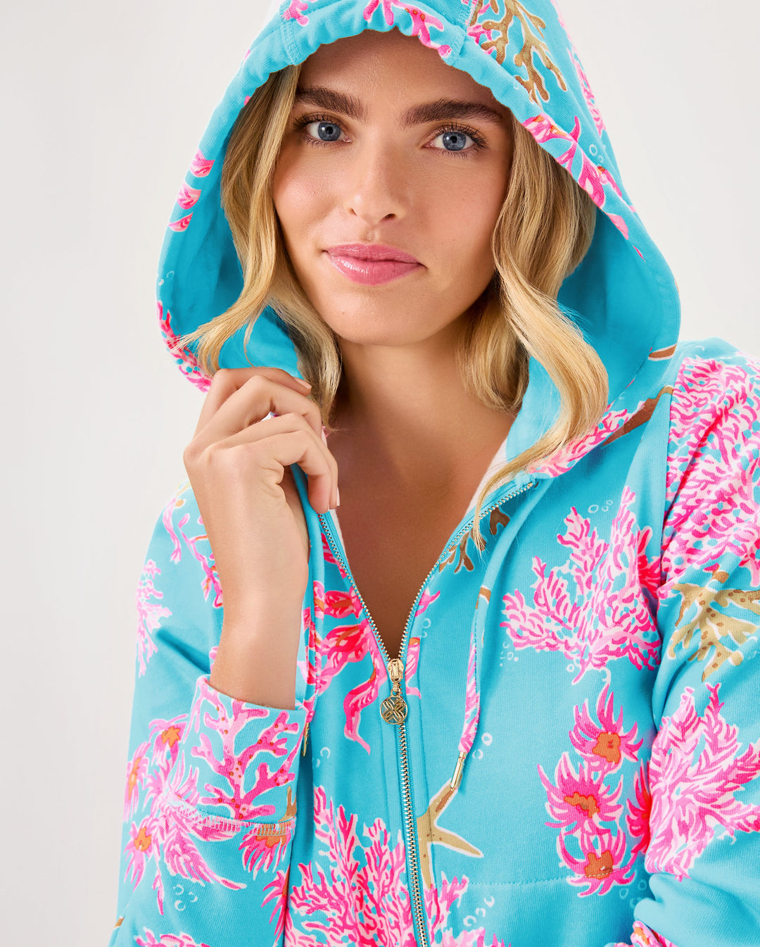 Avida Zip-up Terry Hoodie - Multi Royal Coral