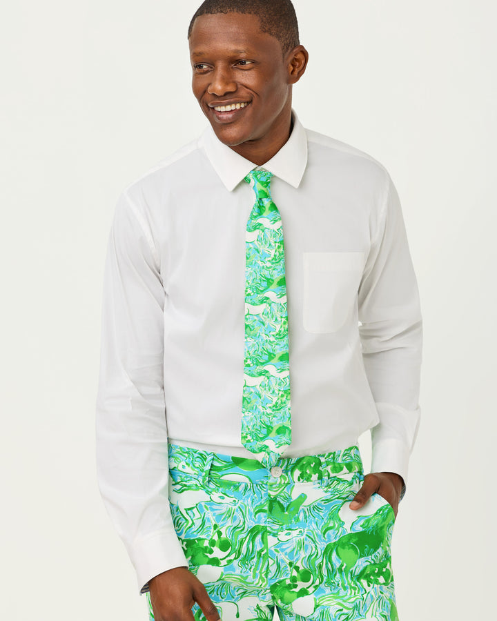 Mens Stuff Tie And Pocket Square - Capri Blue Galloping Gals
