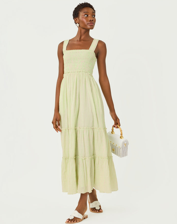 Hadly Smocked Maxi Dress - Pistachio Macaron X Conch Shell Pink