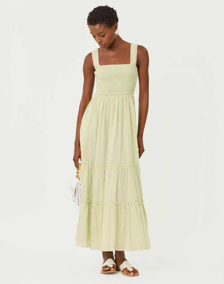 Hadly Smocked Maxi Dress - Pistachio Macaron X Conch Shell Pink