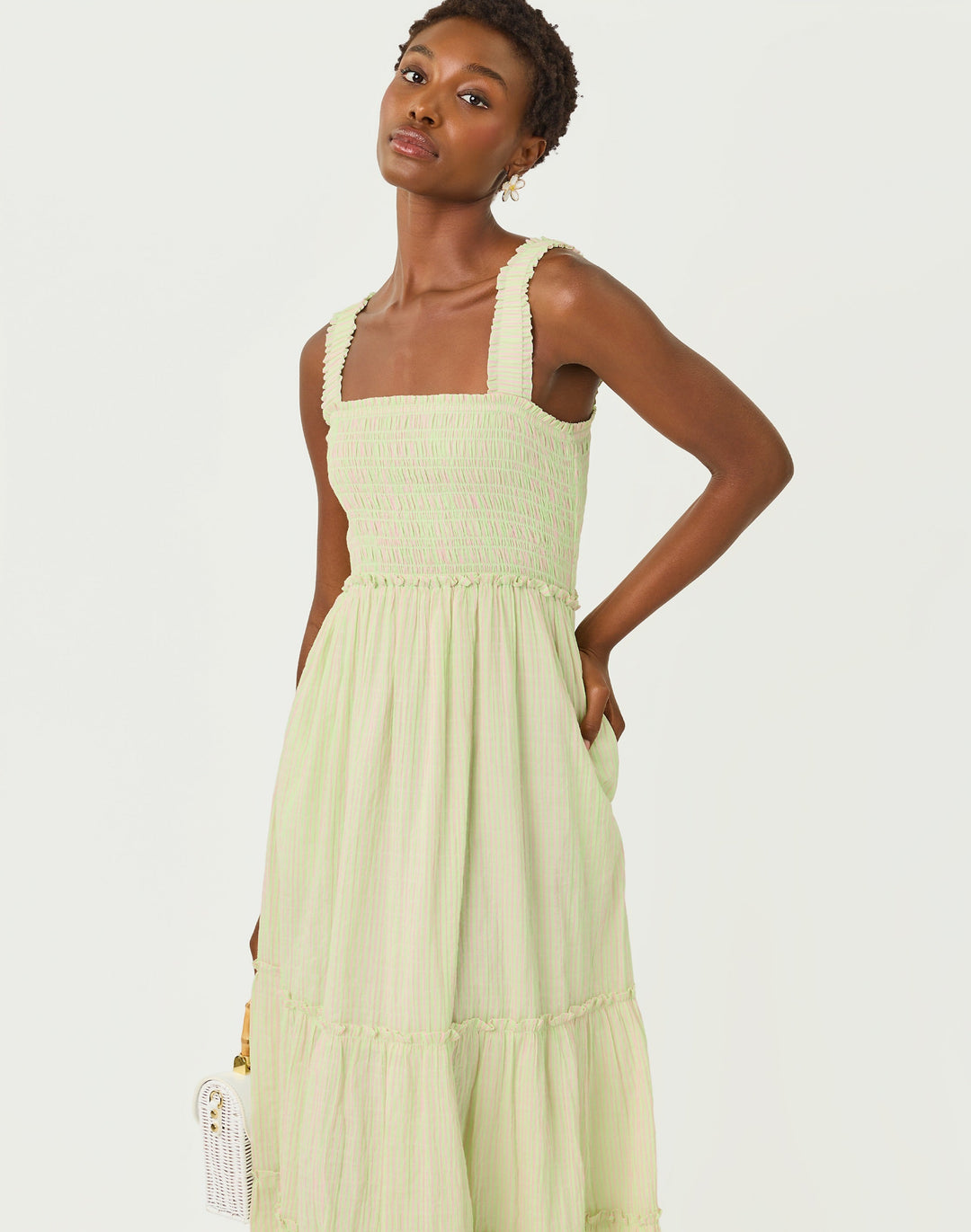 Hadly Smocked Maxi Dress - Pistachio Macaron X Conch Shell Pink
