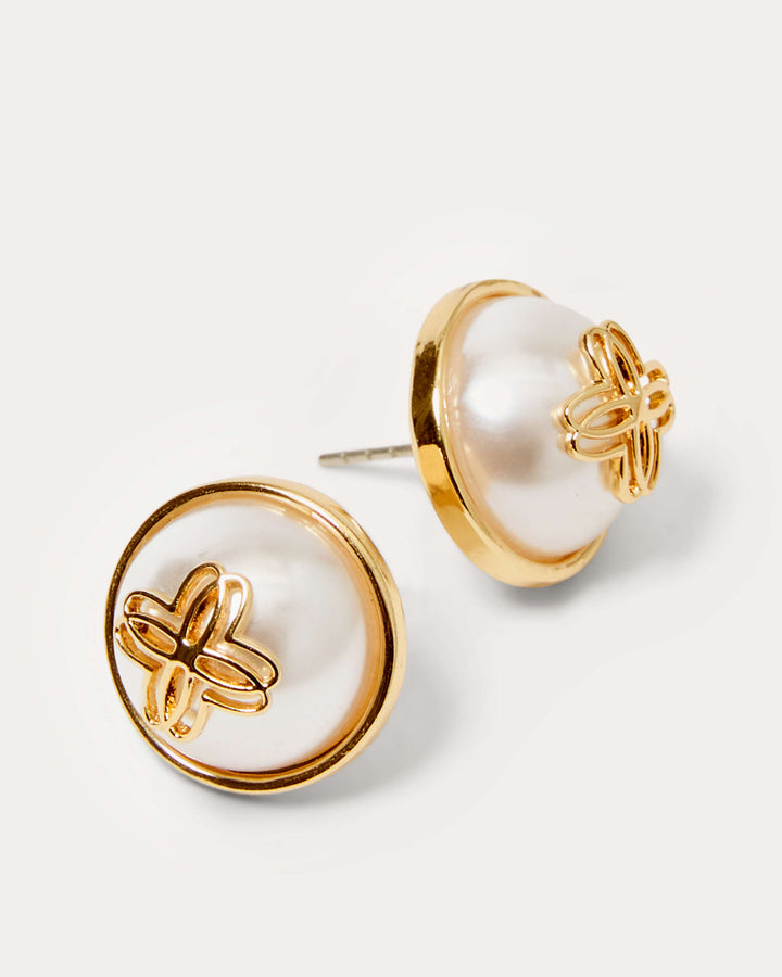 Logo Pearl Stud Earrings - Resort White