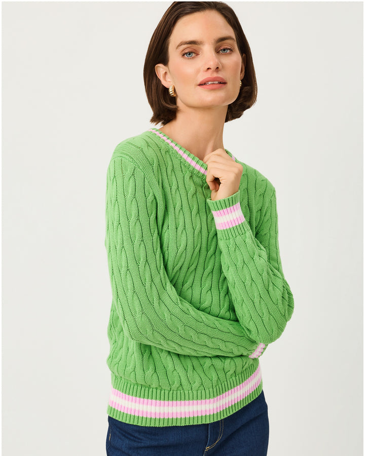 Brockton Crew Neck Sweater - Chateau Green X Oleander Pink