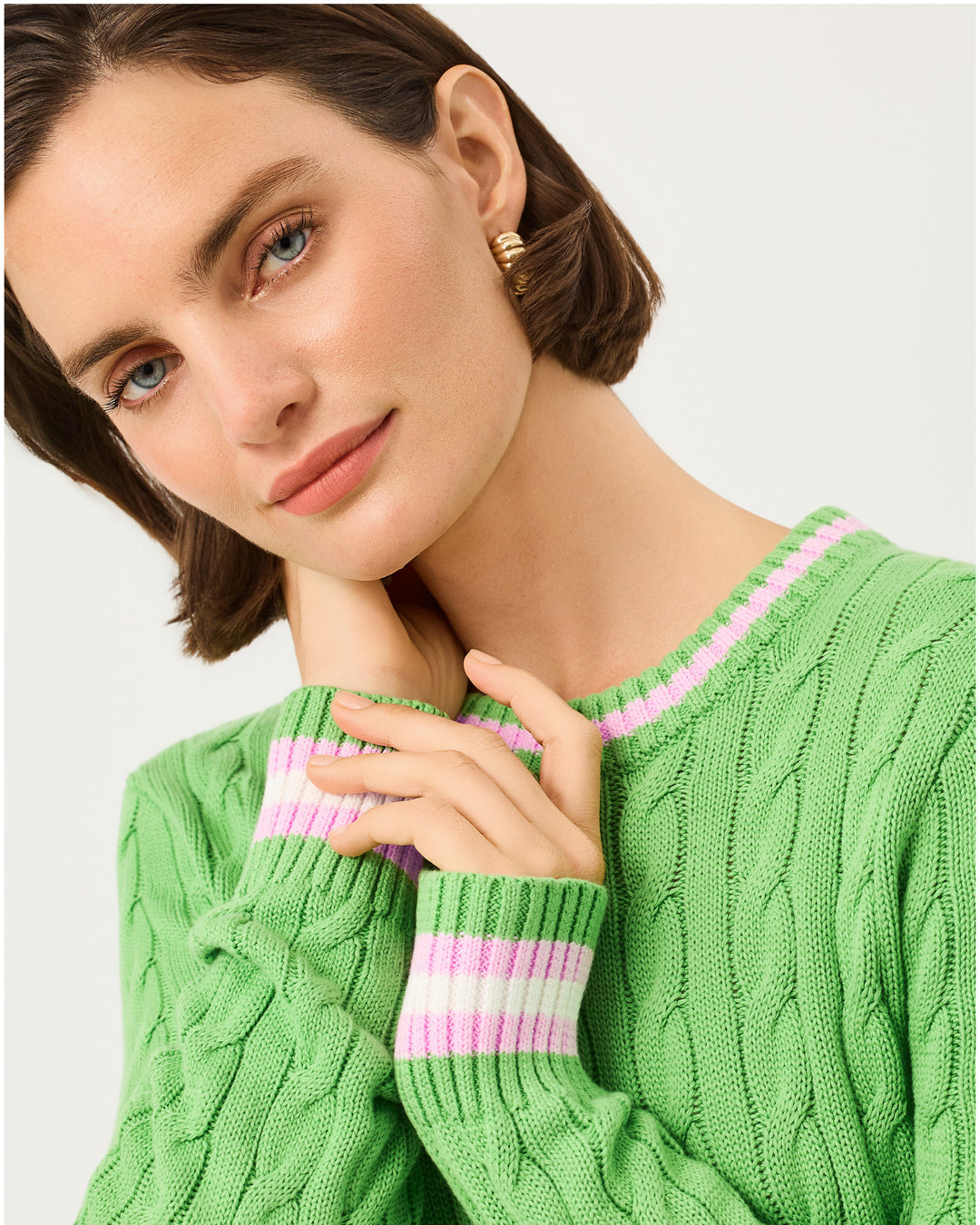 Brockton Crew Neck Sweater - Chateau Green X Oleander Pink