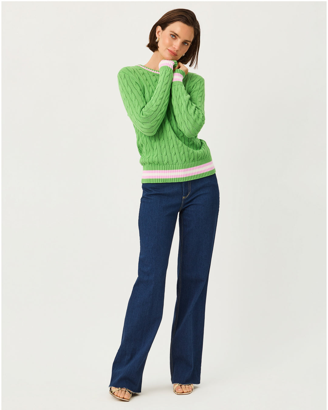 Brockton Crew Neck Sweater - Chateau Green X Oleander Pink