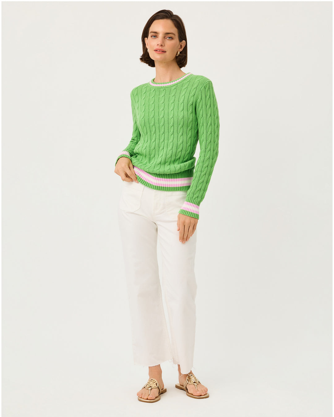 Brockton Crew Neck Sweater - Chateau Green X Oleander Pink