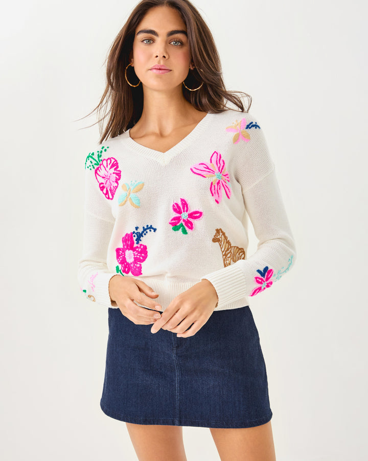 Tensley V-Neck Sweater - Coconut Endless Summer Embroidery