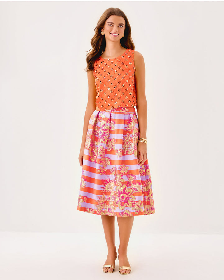 Lathan Sleeveless Cropped - Papaya Beaded Sequin