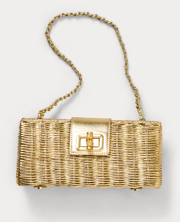 Leena Wicker Clutch - Gold Metallic