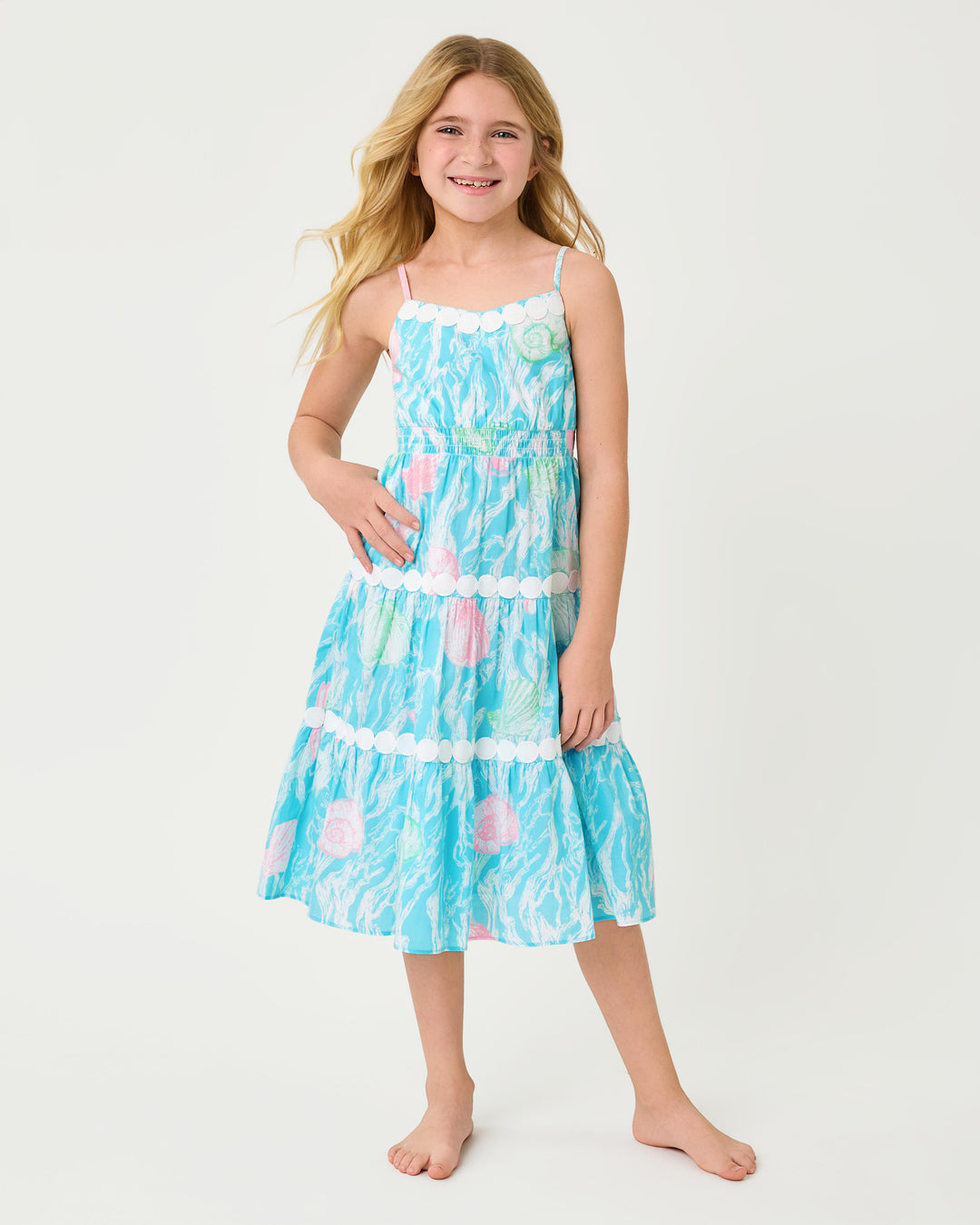 Girls Mini Zanna Midi Dress - Capri Blue Shelden