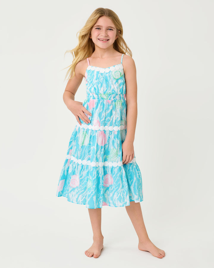 Girls Mini Zanna Midi Dress - Capri Blue Shelden