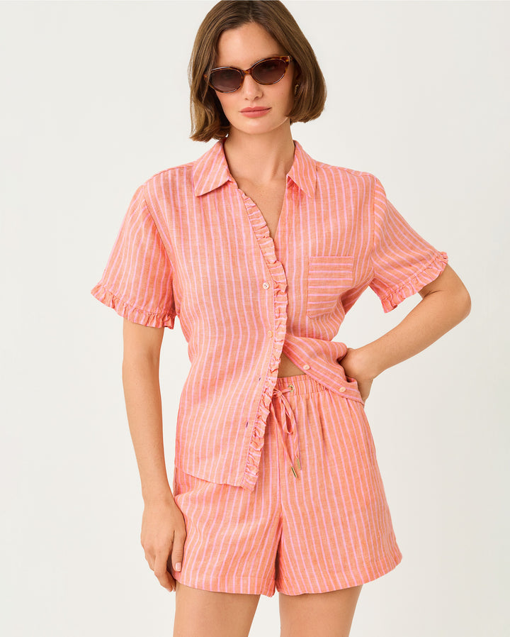 Carden Ruffle Top - Sunset Orange X Saint Tropez Stripe