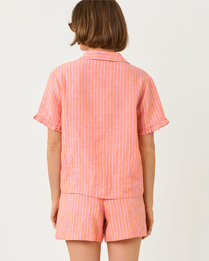 Carden Ruffle Top - Sunset Orange X Saint Tropez Stripe