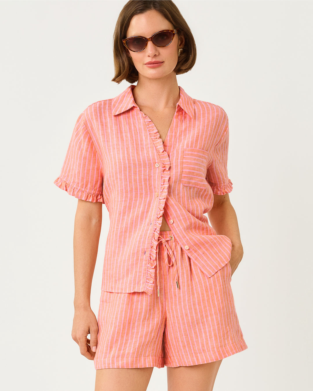 Carden Ruffle Top - Sunset Orange X Saint Tropez Stripe