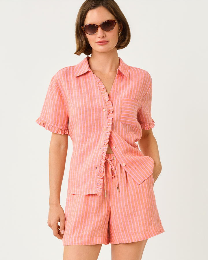 Carden Ruffle Top - Sunset Orange X Saint Tropez Stripe