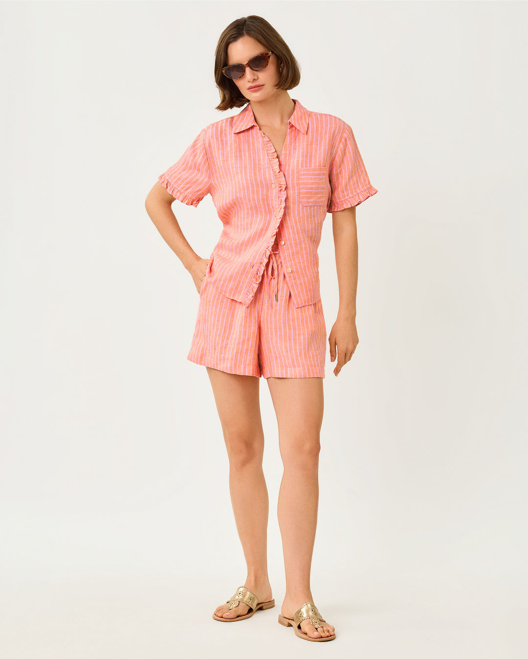 Carden Ruffle Top - Sunset Orange X Saint Tropez Stripe