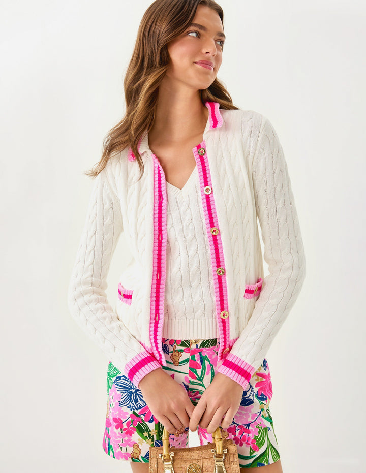 Brockton Polo Cardigan - Coconut x Pink Bliss Tipping