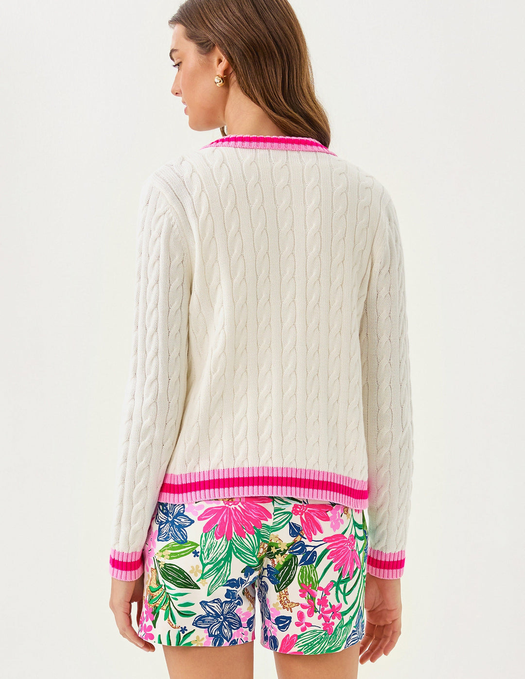 Brockton Polo Cardigan - Coconut x Pink Bliss Tipping