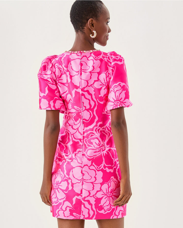 Britnee Jacquard Shift Dress - Parigi Pink Go Big Satin Jacquard