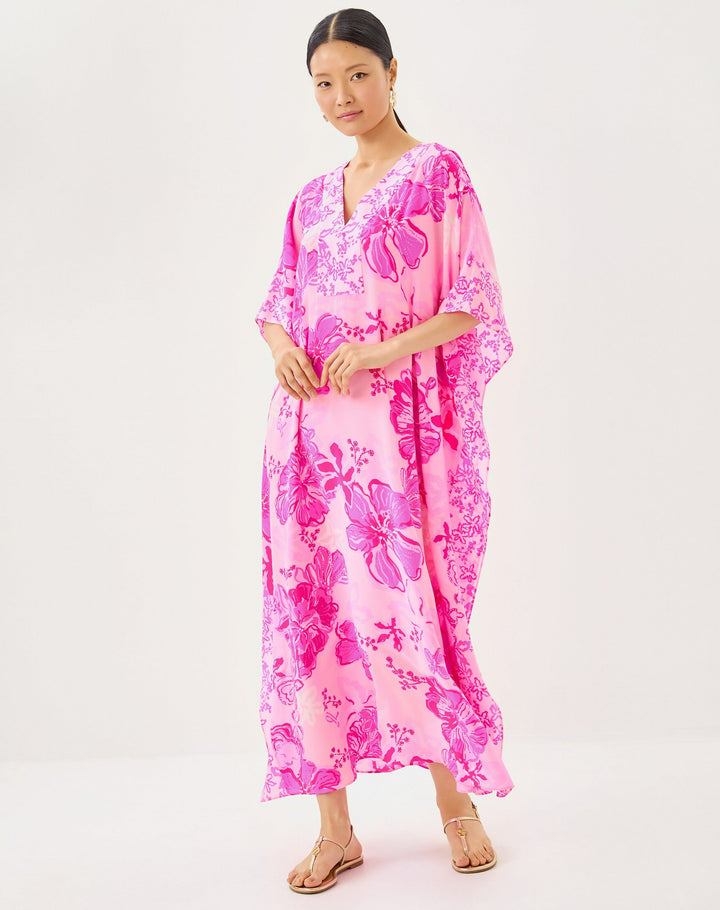 Levy Silk Maxi Caftan - Parigi Pink Supporting Squad