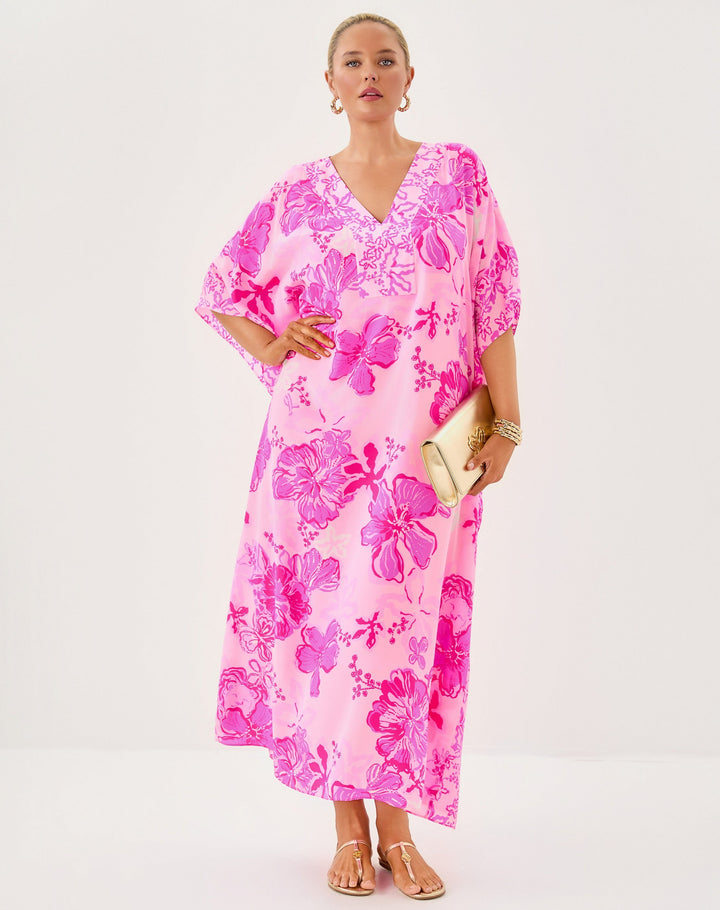 Levy Silk Maxi Caftan - Parigi Pink Supporting Squad