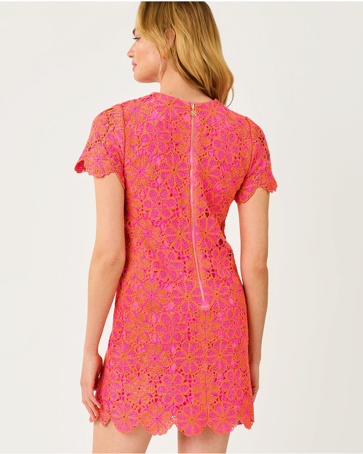 Cortney Crochet Shift Dress - Cherry Blossom Pink x Sunset Orange