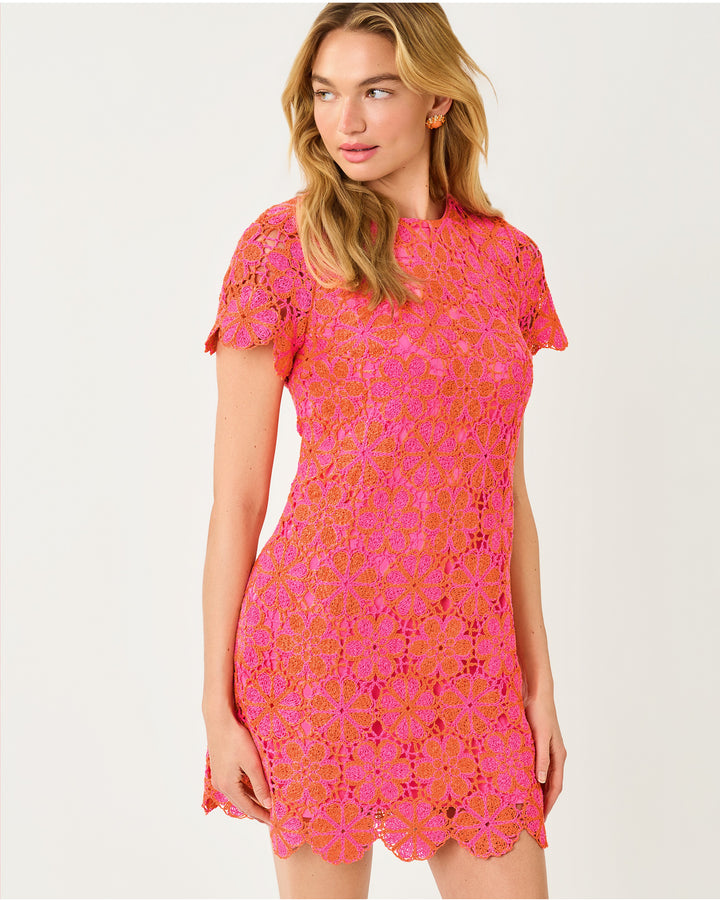 Cortney Crochet Shift Dress - Cherry Blossom Pink x Sunset Orange