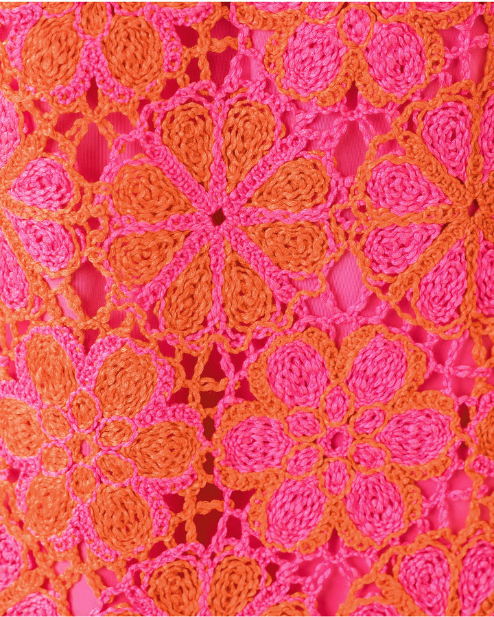 Cortney Crochet Shift Dress - Cherry Blossom Pink x Sunset Orange