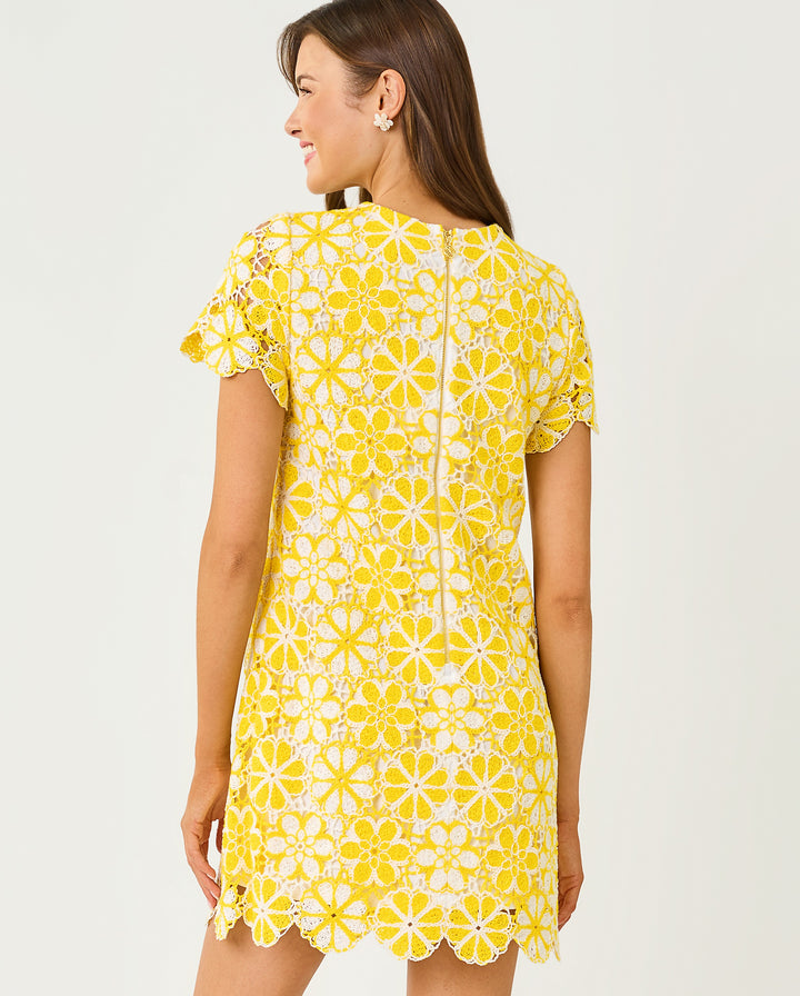 Cortney Crochet Shift Dress - Mimosa Yellow Full Bloom