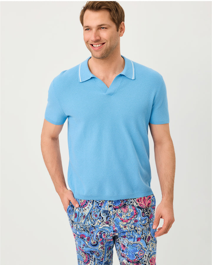 Mens Stuff Devonn Polo Sweater - Baltic Sea