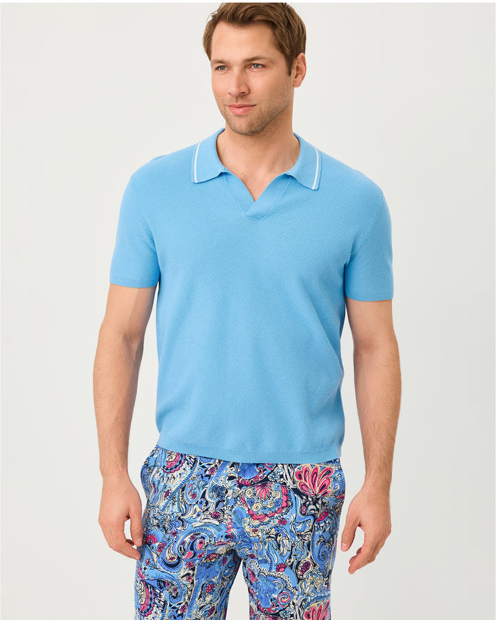 Mens Stuff Devonn Polo Sweater - Baltic Sea
