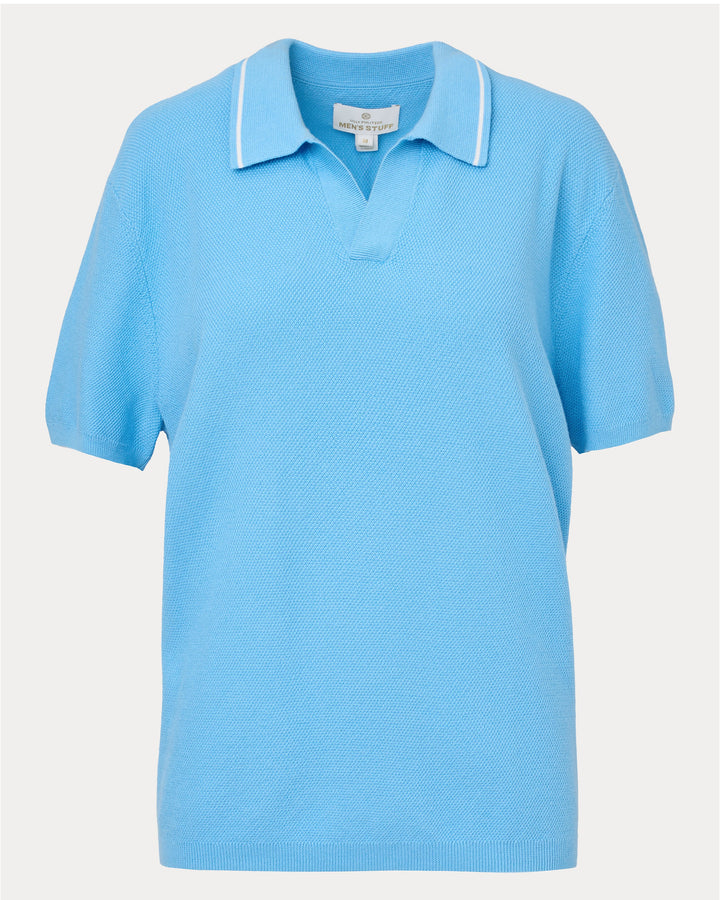 Mens Stuff Devonn Polo Sweater - Baltic Sea