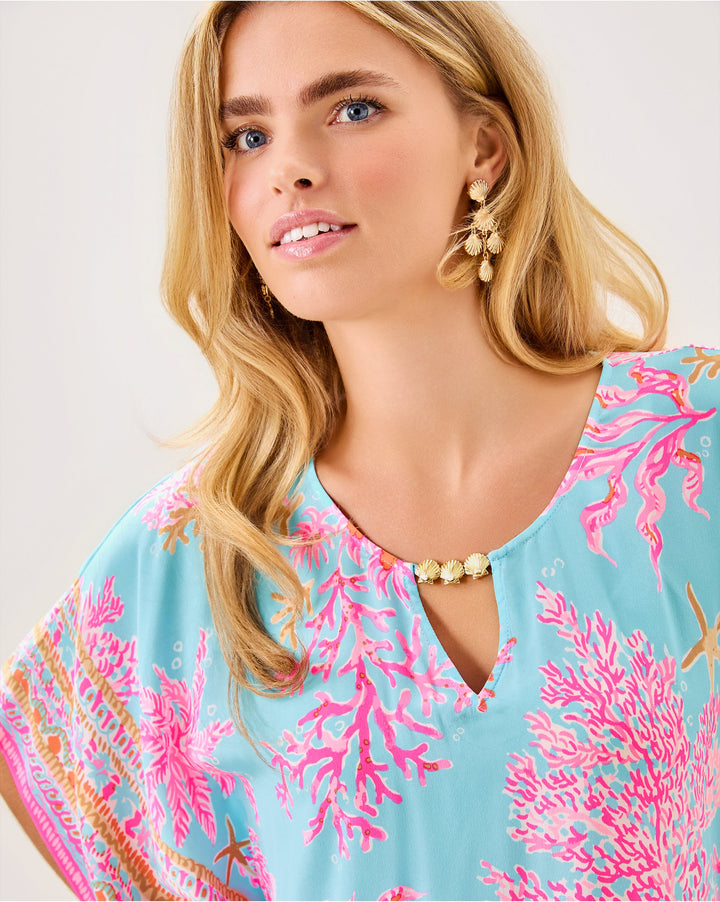 Lindamarie Silk Caftan - Multi Royal Coral