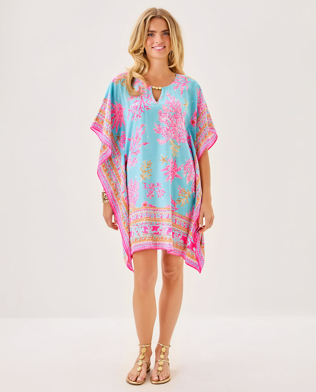 Lindamarie Silk Caftan - Multi Royal Coral