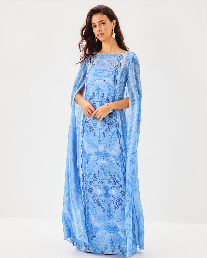 Kingston Silk Maxi Caftan - Jacaranda Blue Knotty And Nice
