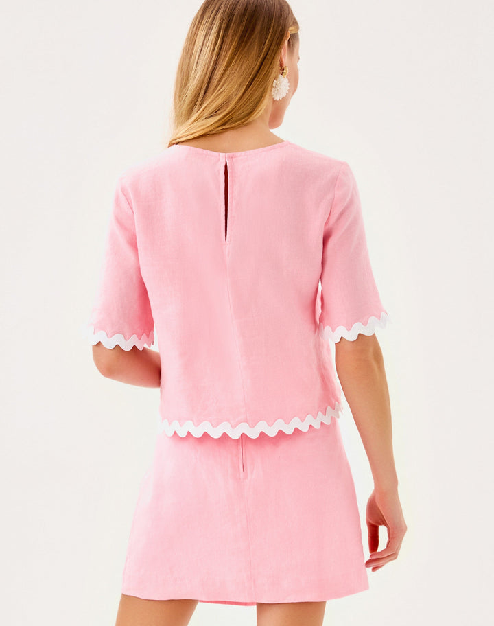 Nik Ric Rac Trim Short Sleeve Cropped Top - Conch Shell Pink