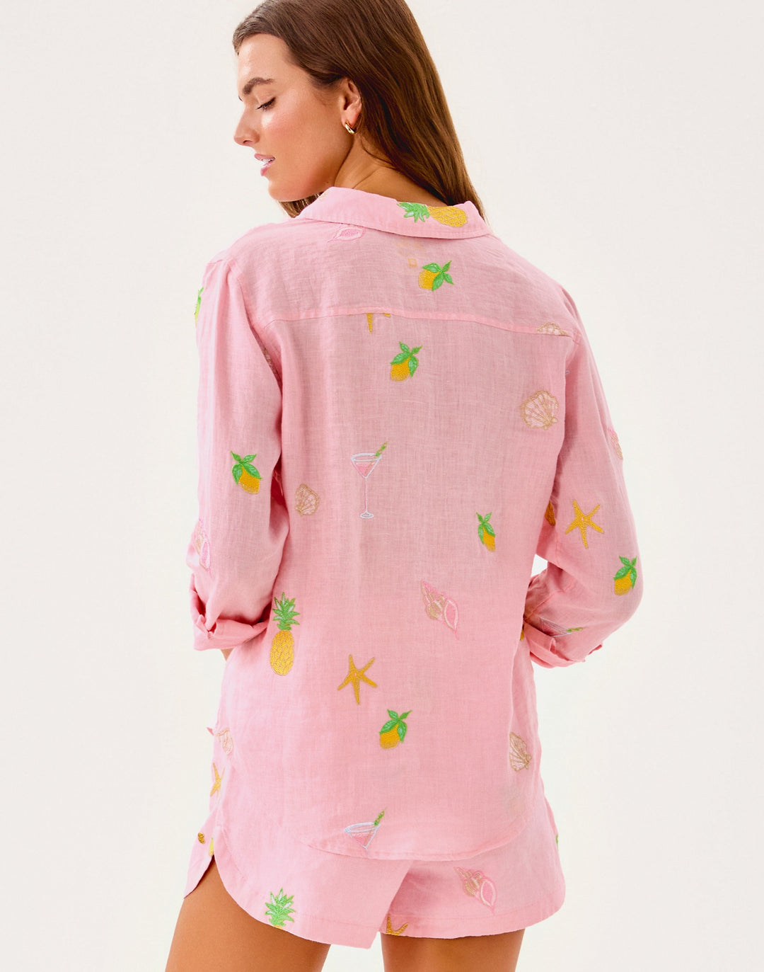 Sea View Linen Button Down Top - Conch Shell Pink Happy Hour