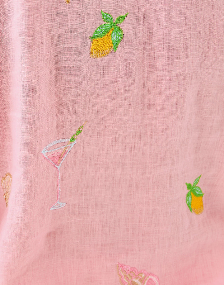 Sea View Linen Button Down Top - Conch Shell Pink Happy Hour