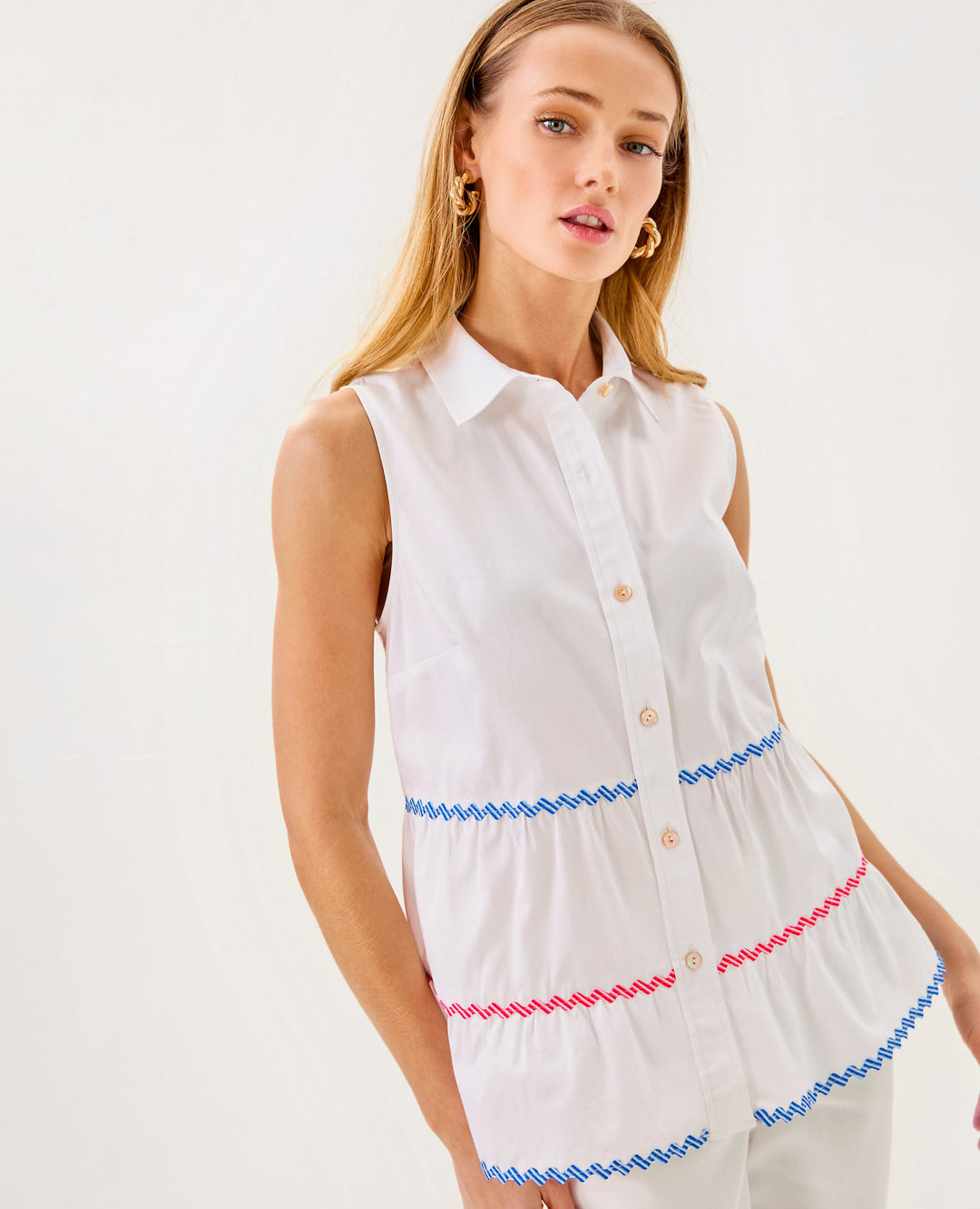 Breah Sleeveless Button Down Shirt - Resort White