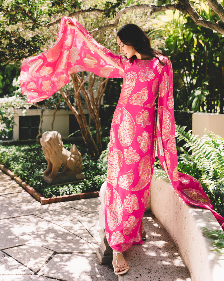 Madelyn Silk Boat Neck Maxi Caftan