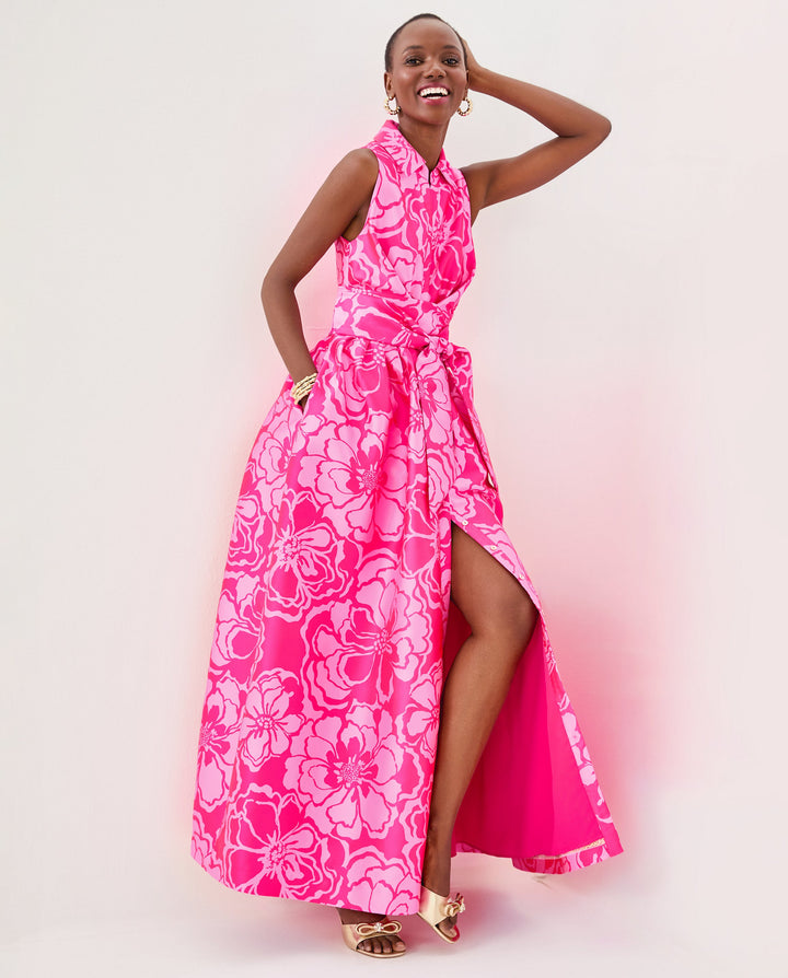 Marria Maxi Dress - Parigi Pink Go Big Satin Jacquard