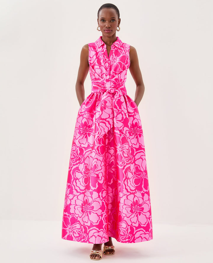 Marria Maxi Dress - Parigi Pink Go Big Satin Jacquard