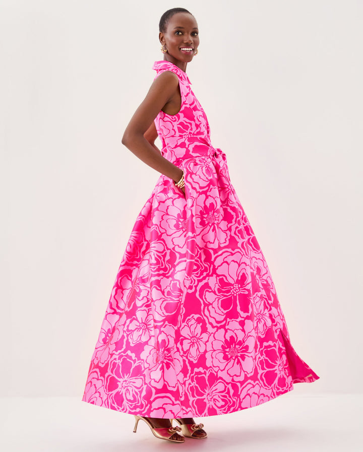 Marria Maxi Dress - Parigi Pink Go Big Satin Jacquard