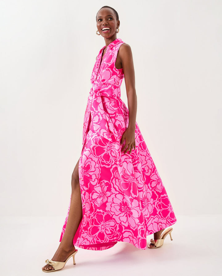 Marria Maxi Dress - Parigi Pink Go Big Satin Jacquard