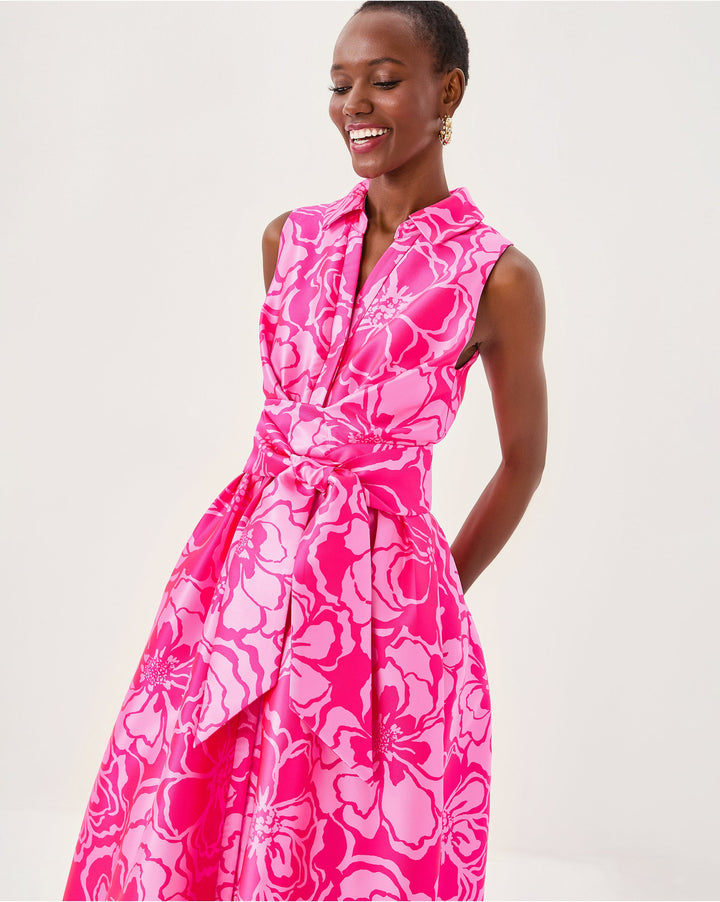 Marria Maxi Dress - Parigi Pink Go Big Satin Jacquard