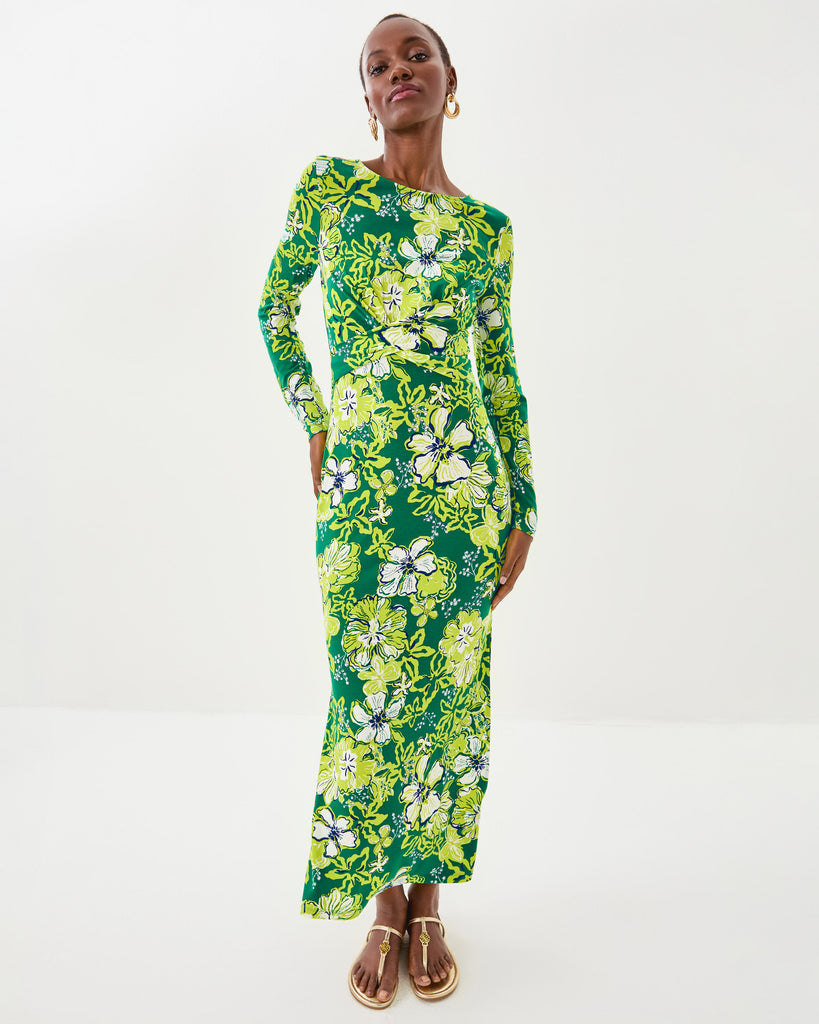 slim fit dress slacks Phoebe Green Floral Embellished Maxi Dress – Frock and Frill