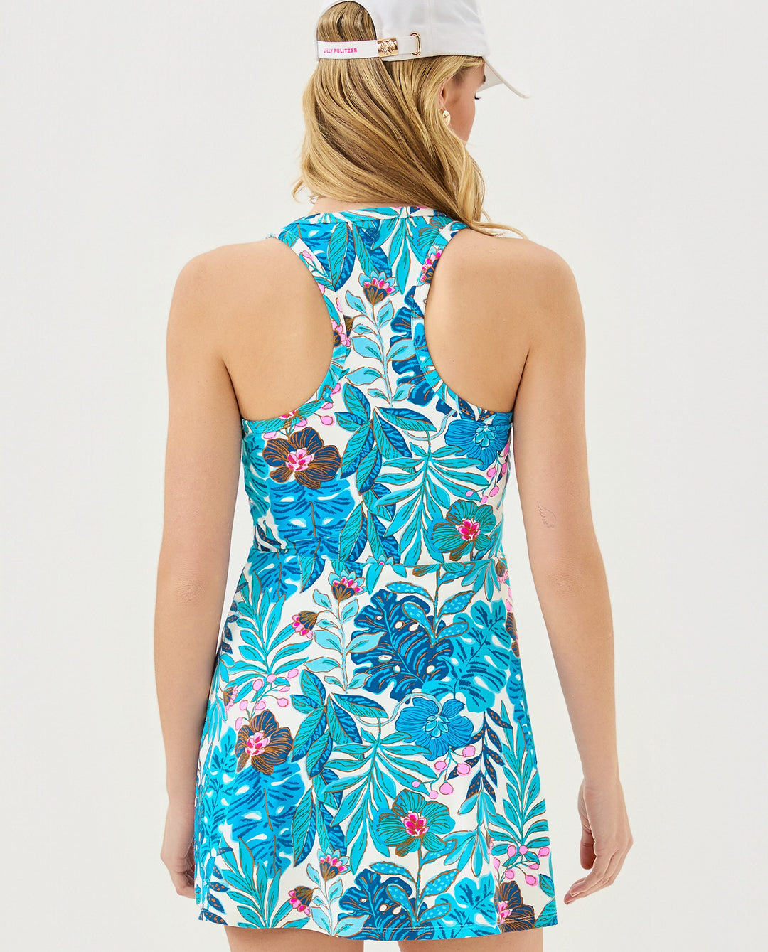 UPF 50+ Luxletic Forehand Active Dress - Breezy Aqua Best Fronds Forever