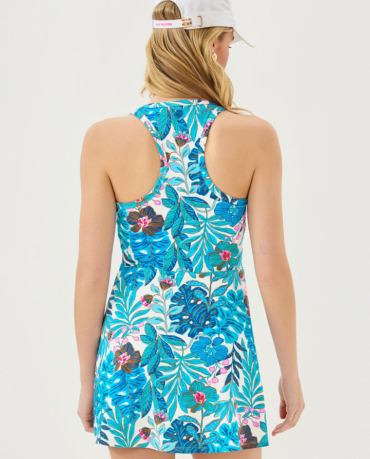 UPF 50+ Luxletic Forehand Active Dress - Breezy Aqua Best Fronds Forever